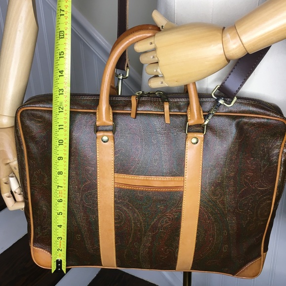 ETRO MILANO Red Paisley Coated Canvas Vachetta Leather Briefcase Laptop File Bag - Picture 10 of 17